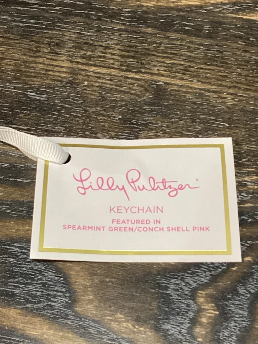 Lilly Pulitzer Spearmint Green Conch Shell Pink Chain and Gold Tassel Keychain